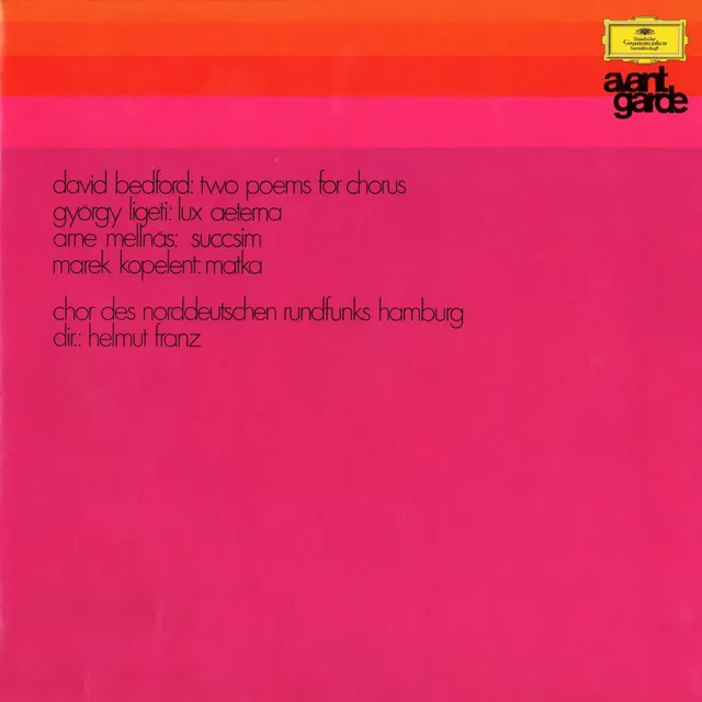 Bedford: Two Poems for Chorus / Ligeti: Lux aeterna / Mellnäs: Succsim / Kopelent: Matka cover